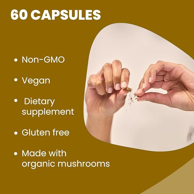 ROOTED Active's Mushroom Complex - Ayurveda Lions Mane, Reishi, Cordyceps, Chaga, Turkey Tail, Shiitake and Tremella - 1000 MG (60 Capsules, 30 Day Supply)