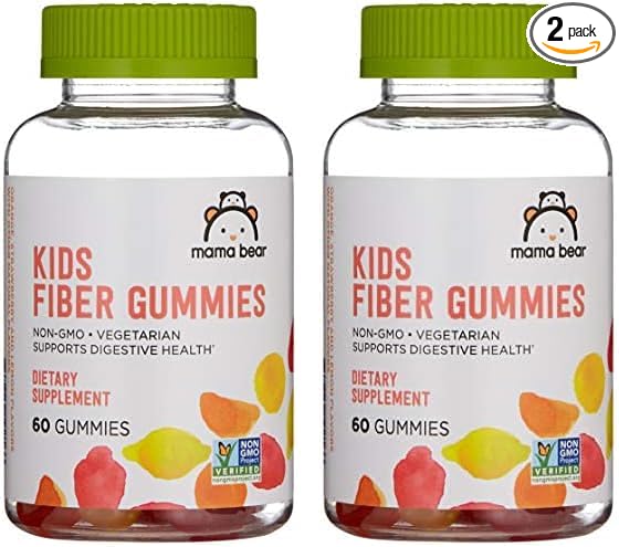 Amazon Brand - Mama Bear - Kids Fiber Gummies - Supports Digestive Health, Orange, 60 Count (Pack of 2)