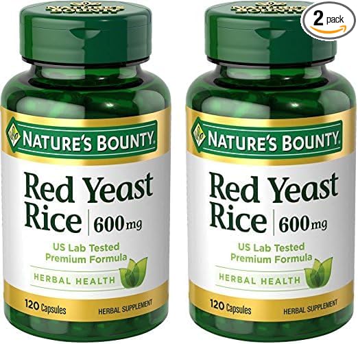 Nature's Bounty Red Yeast Rice Pills and Herbal Health Supplement, Dietary Additive, 600mg, 120 Capsules (Pack of 2)