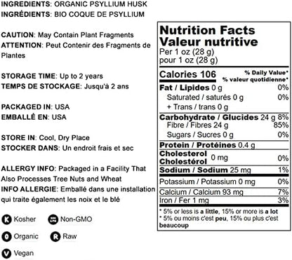 Food to Live Organic Psyllium Husk Powder, 5 Pounds — Non-GMO, Kosher, Ultra Fine, Unsweetened, Unflavored, Rich in Fiber, Natural Food Thickener, Great for Baking, Raw, Bulk, Vegan, Keto Friendly