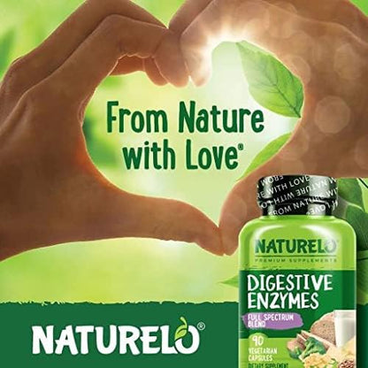 NATURELO Digestive Enzymes - Full Spectrum Support with a Broad Blend of 15 Enzymes Plus Ginger - 90 Vegan Capsules (Pack of 2)