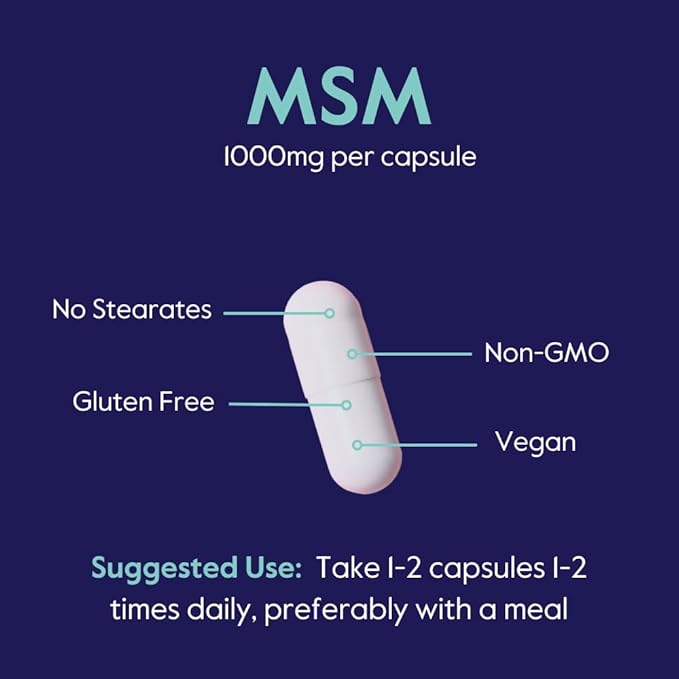 BESTVITE MSM 1000mg Made with OptiMSM (240 Capsules) - No Stearates - GMO Free - Gluten Free - Joint Support