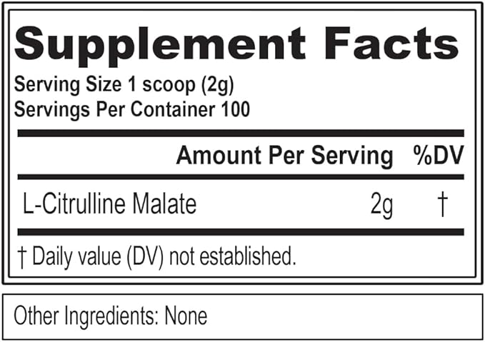 Evlution Nutrition L-Citrulline Malate 2:1-200mg L-Citrulline Malate - Workout Performance Support - Vasodilation Support - Dietary Supplement - Vegan & Gluten Free - 100 Servings - Unflavored
