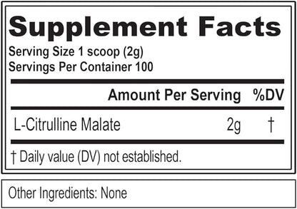 Evlution Nutrition L-Citrulline Malate 2:1-200mg L-Citrulline Malate - Workout Performance Support - Vasodilation Support - Dietary Supplement - Vegan & Gluten Free - 100 Servings - Unflavored