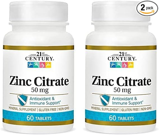 21st Century Healthcare Zinc Citrate Tablets 50mg, 60 Count (Pack of 2)