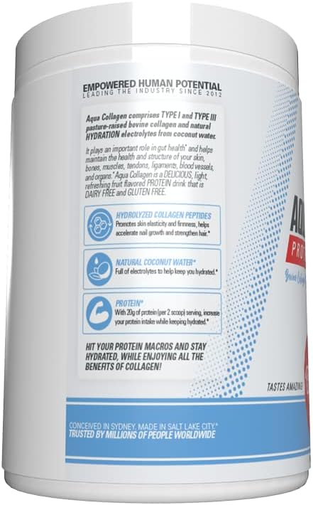 EHP Labs Aqua Hydrolyzed Collagen Peptides Powder - 10g of Protein per Serving, Hydration & Gut Health Support, Grass Fed Pasture-Raised Bovine Collagen, Type I & III, 24 Servings (Raspberry Refresh)