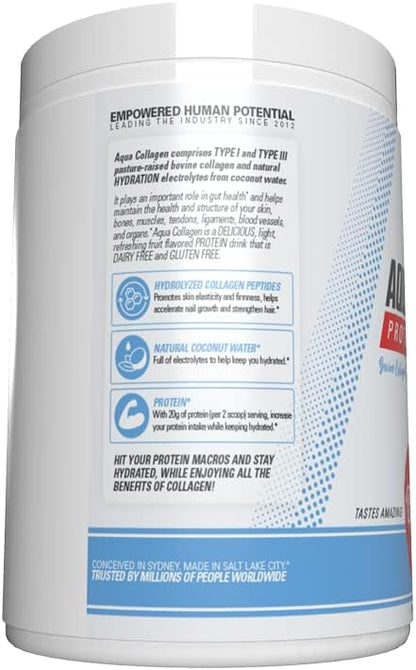 EHP Labs Aqua Hydrolyzed Collagen Peptides Powder - 10g of Protein per Serving, Hydration & Gut Health Support, Grass Fed Pasture-Raised Bovine Collagen, Type I & III, 24 Servings (Raspberry Refresh)