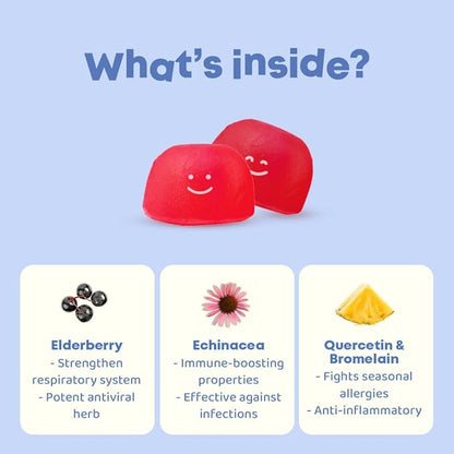 JoySpring Immune Support Gummies for Kids – Quercetin Bromelain Elderberry Supplement – Immune Support with Vitamin C and Zinc – 60 Elderberry Gummies for Kids