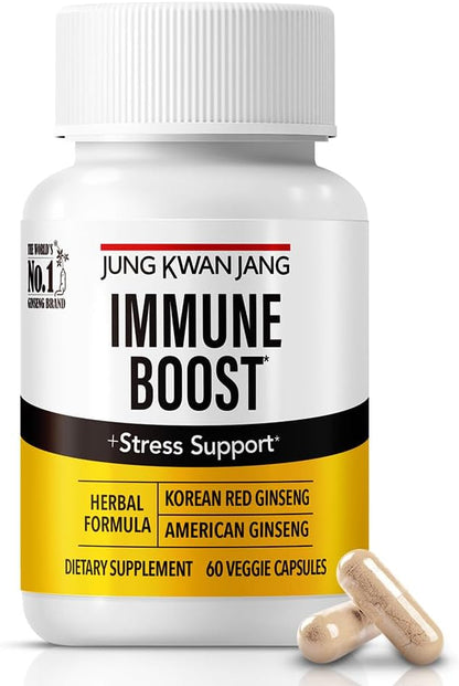 JungKwanJang Immune Boost, Adaptogen Supplement with American and Korean Ginseng Duo for Immunity, Energy, Fights Fatigue, All-Natural, Stress Support for Men and Women Parent (Immune)