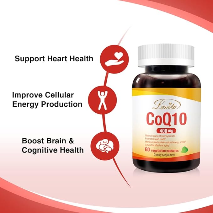 Lovita CoQ10 400mg Supplements | Easliy Absorbed Coenzyme Q10 Powder | Antioxidant Co Q10 Enzyme | Support Heart Health | Vegan | 60 Capsules (Pack of 3)