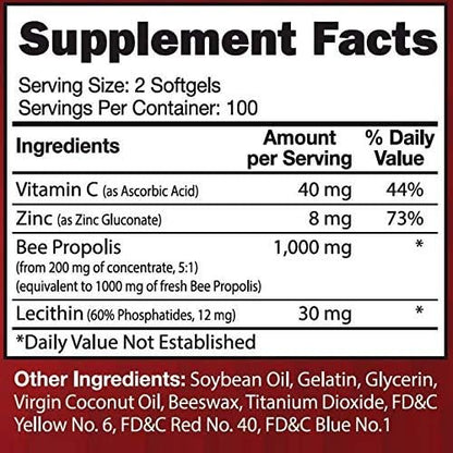 Super Bee Propolis Complex with Vitamin C, Zinc & Lecithin (200 Capsules)