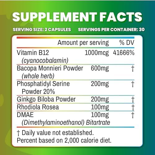 Memory Muscle - Premium Memory Support Supplement with Nootropics for Enhanced Focus & Mental Clarity - Featuring B12 for an Added Energy Boost