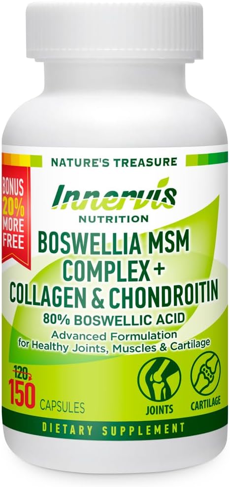 Boswellia MSM Complex + Collagen & Chondroitin | 80% Boswellic Acid | Joint Support Supplement for Mobility & Flexibility | Turmeric, Ginger, Bromelain, BioPerine® | 150 Capsules