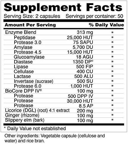 Digestive Helper with BioCore DPP IV, Multi Digestive Enzyme Supplement for Gluten Digestion and Breakdown of Fats, Casein, Proteins (100 Capsules, Vegetarian)