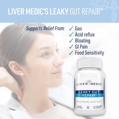 Leaky Gut Repair Supplement - Glutamine, Slippery Elm, Quercetin, Licorice Root. Supports IBS, Heartburn, Bloating, Gas, Constipation, SIBO, Energy Levels, 120CT