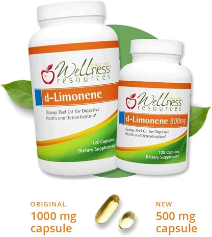 Wellness Resources High Potency d-Limonene Capsules 500mg, 120 Capsules - Orange Peel Extract for Digestive Health, Heartburn, Acid Reflux, Detoxification