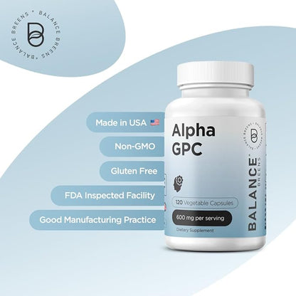 Alpha GPC Choline Supplement 600mg, 120 Veg Capsules - Advanced Memory Formula, Nootropic Brain Support (Pack of 12)