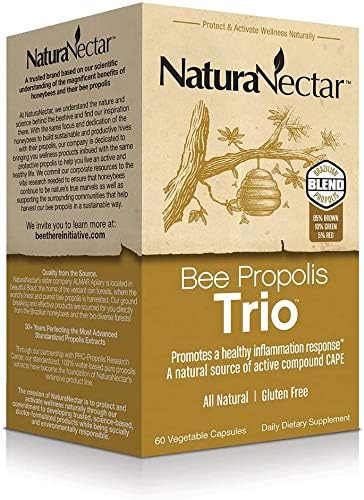 NaturaNectar - Bee Propolis Trio Capsules, NSF Certified Premium Brazilian Propolis - Gluten-Free Supplements with More Diverse Flavonoids & PWE - Naturally Sourced Through Ethical Beekeeping (60pcs.)