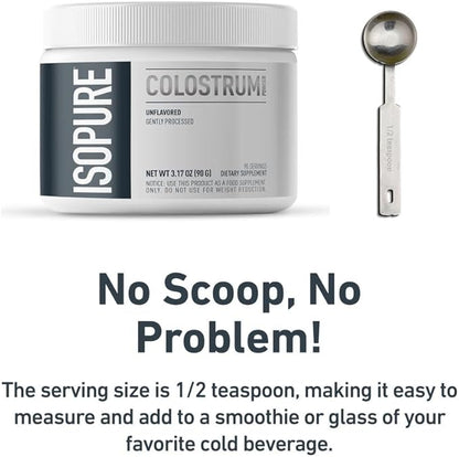 Bundle of Isopure Bovine Colostrum Supplement Powder, Gently Processed, 90 Servings + Isopure Collagen Peptides Powder,14 Servings, Unflavored, with Vitamin C, with Biotin