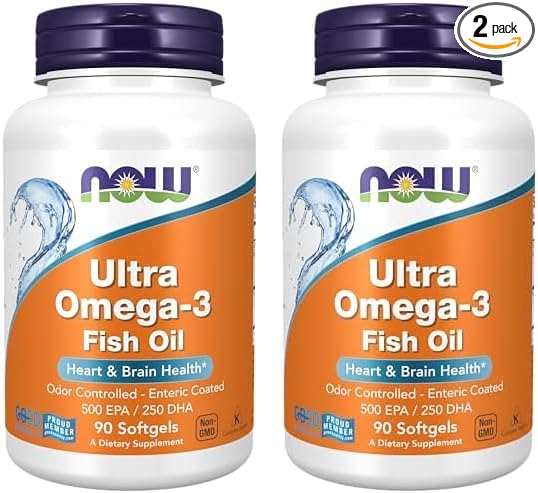 NOW Supplements, Ultra Omega-3 Molecularly Distilled and Enteric Coated, 90 Softgels (Pack of 2)