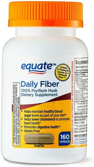 Equate Daily Fiber - Psyllium Husk Capsules 160ct (Pack of 1) - Supplement for Regularity & Digestive Support, Boxed by Fusion Shop Store