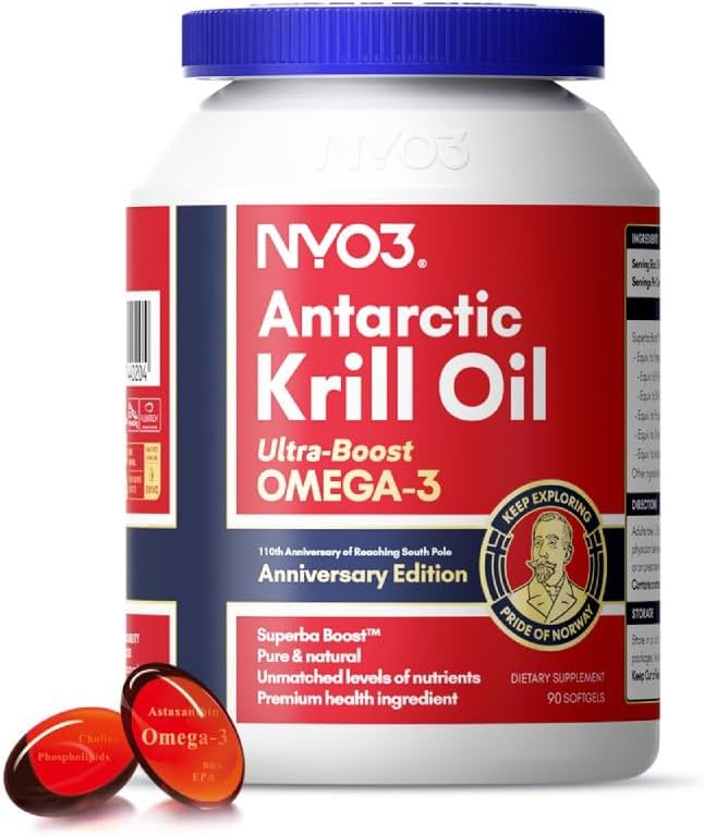 Krill Oil Omega 3 Supplement 1000mg 90 Softgels EPA & DHA, Pure Antarctic Krill Oil with Astaxanthin and 56% Phospholipids Laboratory Tested