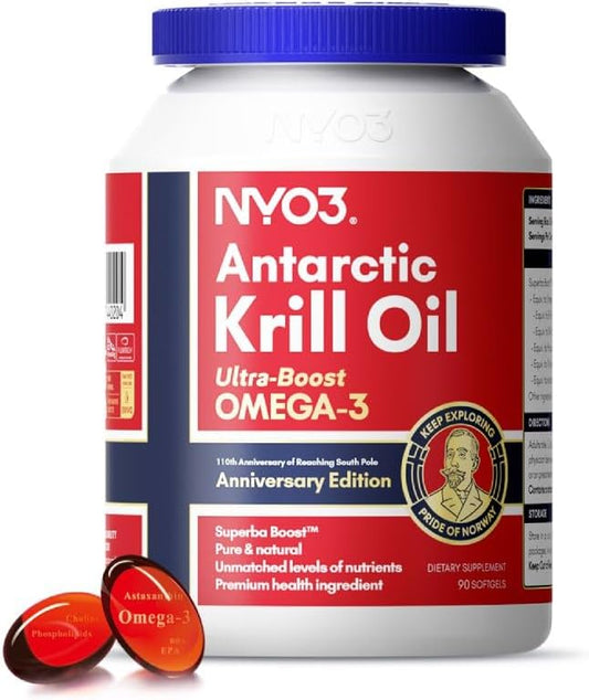 Krill Oil Omega 3 Supplement 1000mg 90 Softgels EPA & DHA, Pure Antarctic Krill Oil with Astaxanthin and 56% Phospholipids Laboratory Tested