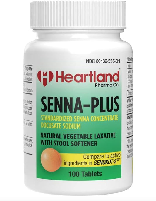Senna-Plus Natural Vegetable Sennoside Laxative | Natural Vegetable Laxative | Gentle Overnight Constipation Relief | Docusate Sodium Stool Softener | 100 Tablets
