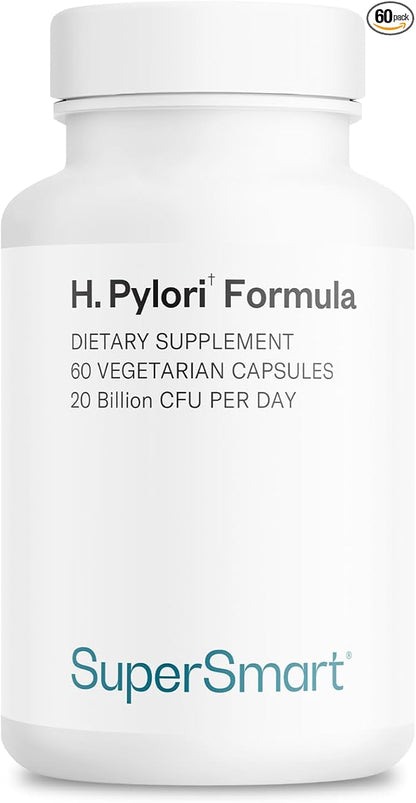 Supersmart H. Pylori Formula 20 Billion CFU per Day - Natural Probiotic Lactobacillus Reuteri DSM 17648 Supplement | Non-GMO & Gluten Free - 60 Vegetarian Capsules