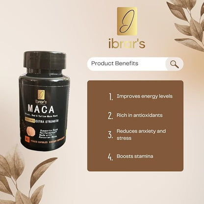 ibrar's Maca Capsules, 1500mg Extra Strength, Black, Red & Yellow Maca Root, 60 Veggie Capsules