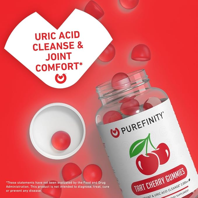 Tart Cherry Gummies – Uric Acid Flush for Joint Relief & Recovery, Raw Juice Extract Antioxidant – Non-GMO, Gluten Free, Vegan, 60 Count (Pack of 2)