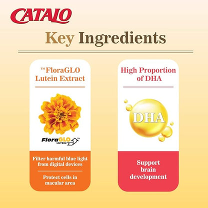 CATALO Children’s DHA IQ Formula with Lutein from Marigold Extract - Omega 3 for Kids, Yummy Strawberry Flavored Chewable Softgels with 200 mg of DHA and 42 mg of EPA - Made in USA