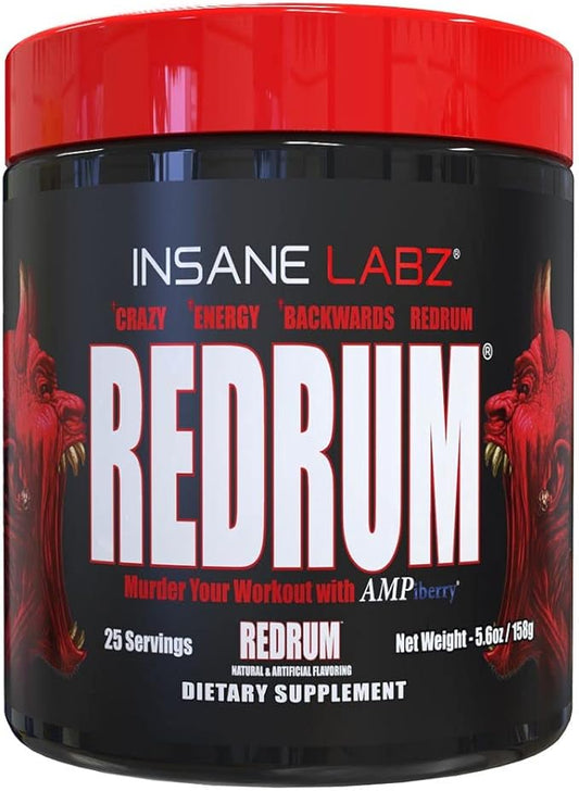 Insane Labz Redrum High Stim Pre Workout NO Booster Powder, Loaded with Beta Alanine Agmatine Sulfate Taurine Fueled by AMPiberry, OXYgold,Focus Strength Recovery,25 Srvgs Redrum (Grape)