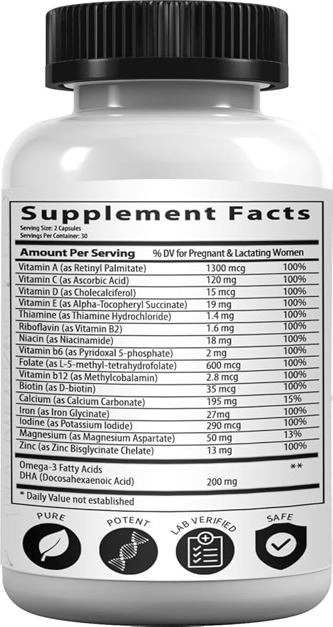 Research Labs Prenatal Vitamins for Women: 6X More Bioavailable Methylated Folate Folic Acid MTHF 5 | Supports Brain Development, Healthy Growth