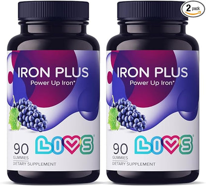 Iron Gummies with Vitamin C for Women, Men & Kids | Chewable Supplement as Gummy with Vitamin B12, B3,B5,B6, Folate & Zinc | Energy Support, Non GMO & Gluten Free | 20mg Iron/Dose -180 Count