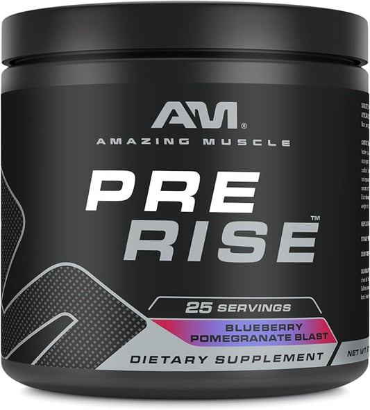Pre Rise | Pre-Workout Powder Supplement with Caffeine & Beta-Alanine for Men & Women | 25 Servings (25 Servings, Blueberry Pomegranate Blast)