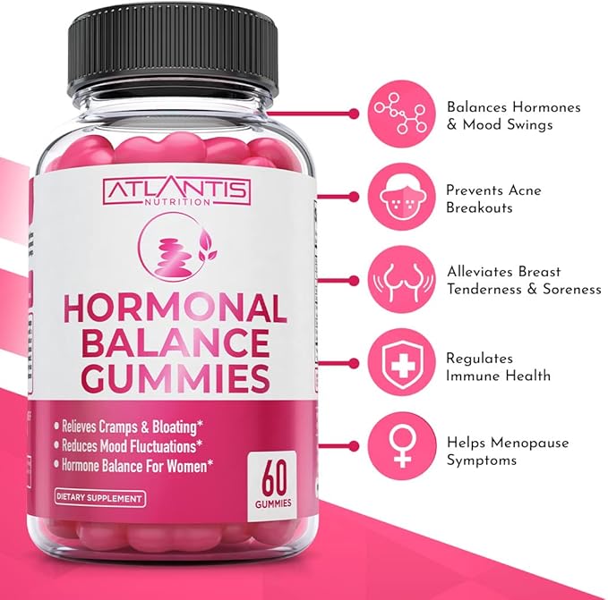 Atlantis Nutrition Hormonal Balance PMS Relief 60 Gummies + Sugar Free Keto Apple Cider Vinegar 60 Gummies