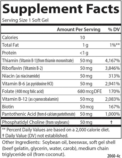 Carlson - B-50 Gels, Vitamin B Complex, Energy Production, Cellular Support & Optimal Wellness, 50 Softgels
