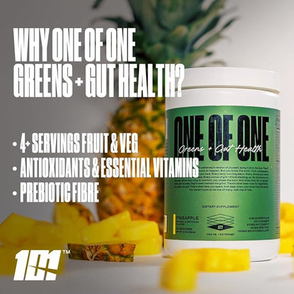 ONE of ONE Greens & Gut Health – Superfood Greens Powder with Prebiotics, Probiotics & Digestive Enzymes for Gut Health, Immunity & Energy, No Artificial Sweeteners - Pineapple, 30 Serving