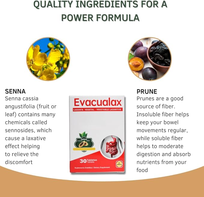 Tablets Supplement - Laxative Vegetal 100% Natural - Support Digestion - Constipation Relief - Stool Softener - Intestinal Regularity - Senna Leaves Prune Juice - Pack of 2-60 Tablets