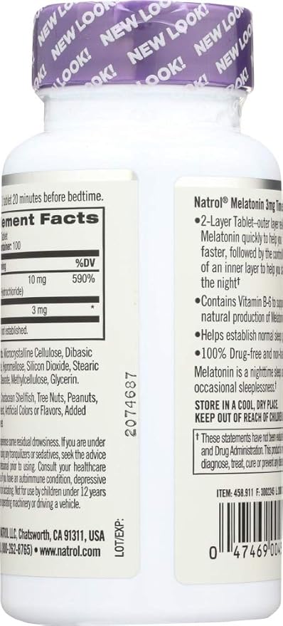 Natrol Melatonin 3 mg Sleep Time Release Dietary Supplement Tablets 100 ea (Pack of 4)