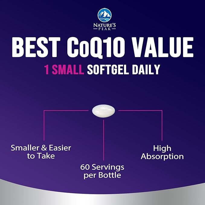Co Q 10 Supplement - CoQ10 100mg Antioxidant, Heart Health Support & Energy Production - Coenzyme Q10 (Ubiquinone) Vitamins Increased Absorption, Gluten Free, Women & Men 2 Month Supply - 60 Softgels