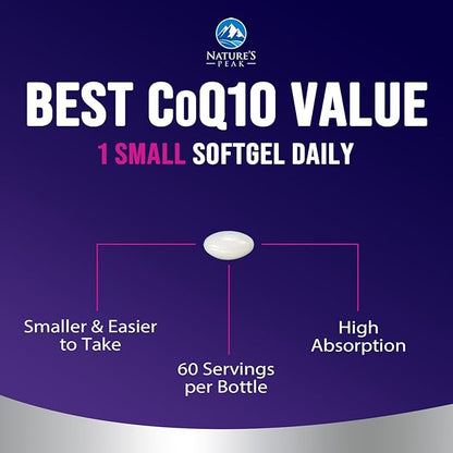 Co Q 10 Supplement - CoQ10 100mg Antioxidant, Heart Health Support & Energy Production - Coenzyme Q10 (Ubiquinone) Vitamins Increased Absorption, Gluten Free, Women & Men 2 Month Supply - 60 Softgels