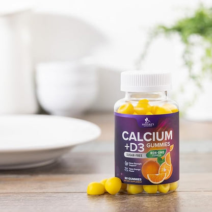 Chewable Calcium Supplements for Women & Men - Sugar Free Calcium with 400 IU Vitamin D3 Gummy for Bone, Teeth, & Immune Health Support - Non-GMO, Berry Flavored, Daily Vitamins Chews - 60 Gummies