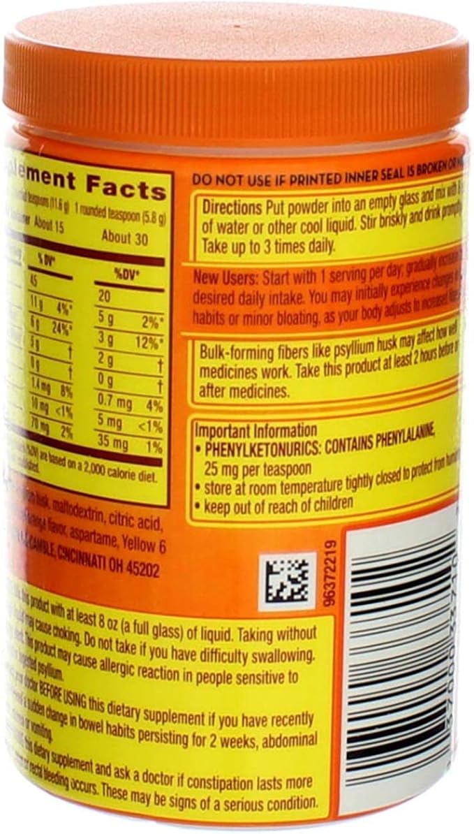 Meta-mucil Multihealth Fiber #1 Doctor Recommended Brand and 100% Natural Psyllium Husk Sugar Free Daily Fiber Supplement of Orange Smooth Fiber Powder and Naturally and Artificially Flavored- 3 Pack