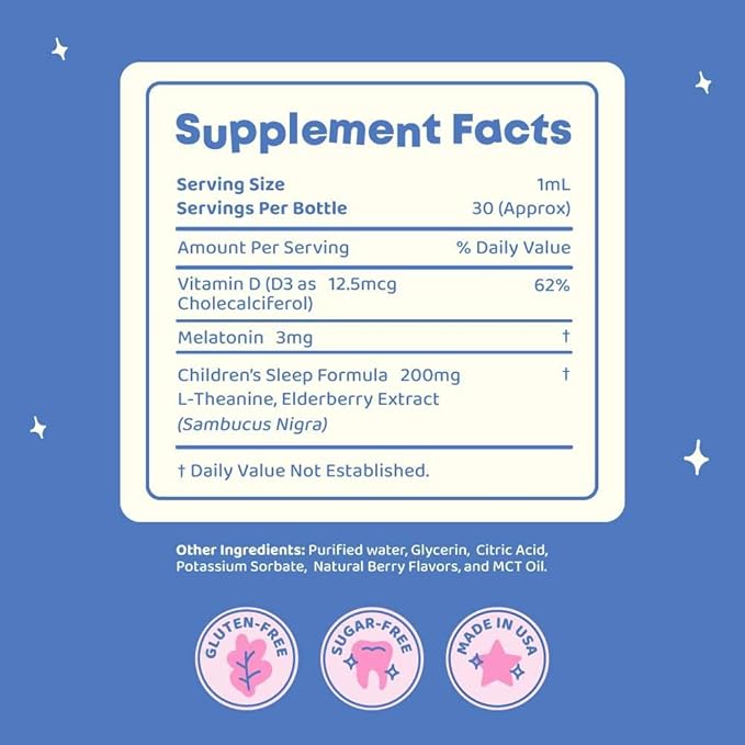 SleepBerry Liquid Melatonin for Kids - Natural Sleep Aid with Elderberry and Vitamin D - Boosts Immune System While They Sleep (1 Fl oz)