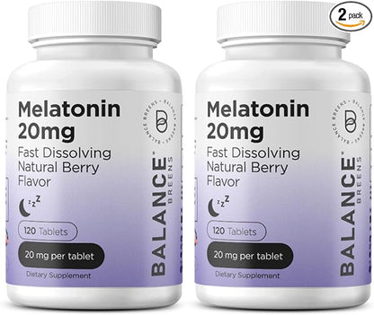 Melatonin 20mg Fast Dissolve Tablets - High Potency, Fast Acting, Natural Sleep Support - Sleep Aids for Adults - Non-Groggy, Drug-Free Formula - 120 Sleeping Pills - Pack of 2