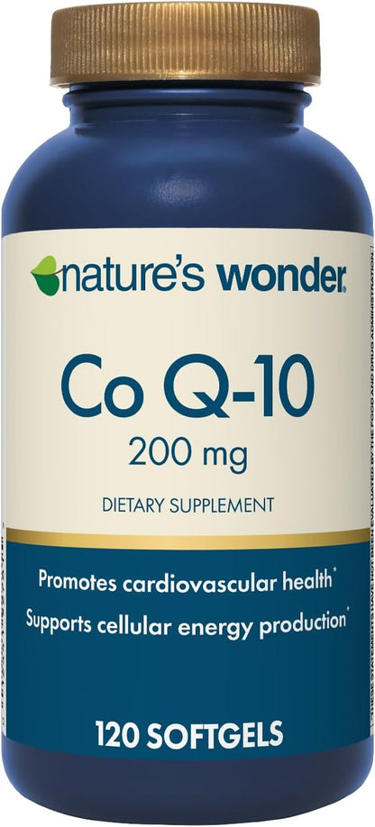Nature's Wonder CoQ10 Supplement - CoQ10 200mg Softgels to Support Heart Health, Cardiovascular Function, and Cellular Energy Production, 120 Softgels, 120 Days Supply