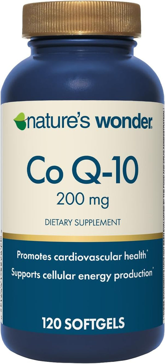 Nature's Wonder CoQ10 Supplement - CoQ10 200mg Softgels to Support Heart Health, Cardiovascular Function, and Cellular Energy Production, 120 Softgels, 120 Days Supply