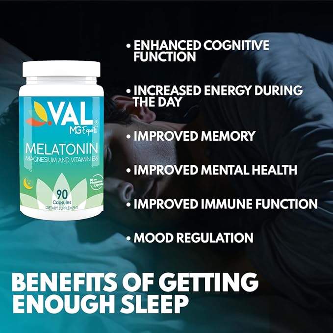 VAL Mg Experts Melatonin 3mg with Vitamin B6 & Magnesium | 90-Day Supply | Sleep Support & Healthy Circadian Rhythm | Non-GMO, Gluten-Free, Antioxidant Formula